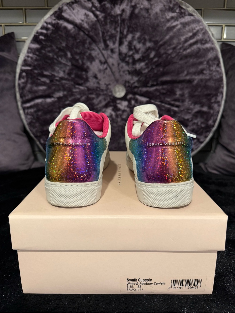 Sophia Webster SWalk Cupsole Sneakers - White & Rainbow Confetti, Size 38 (7.5)